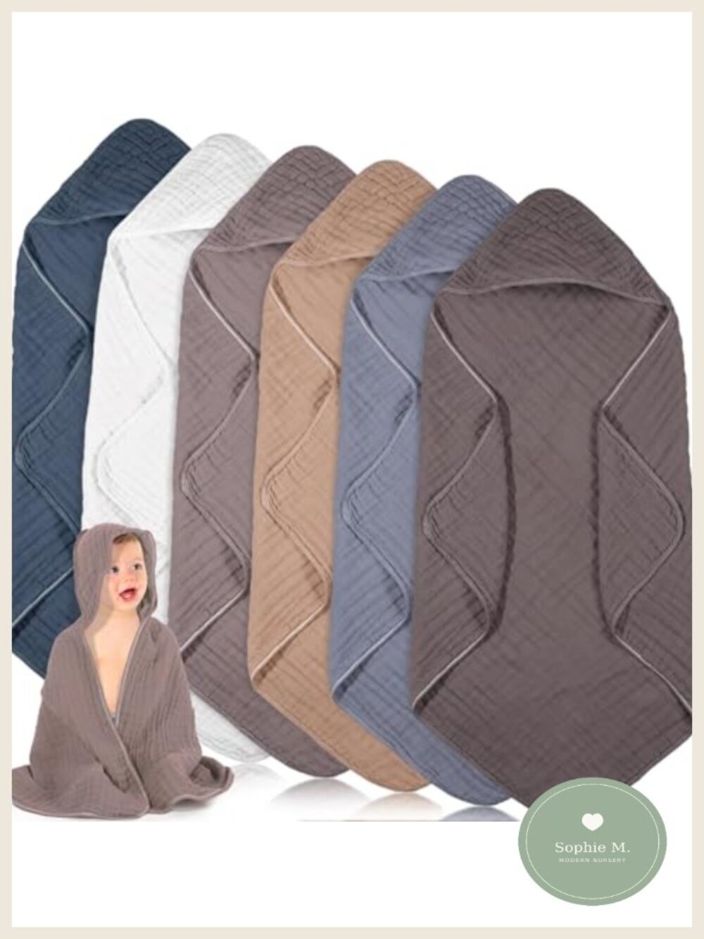 Muslin Hooded Baby Towels 6 Pc Set Cotton Super Absorbent Bath Towel